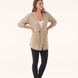 Splendid Camel Brown Tie Front Long Knit Carlyle Wool Blend Wrap Cardigan Small